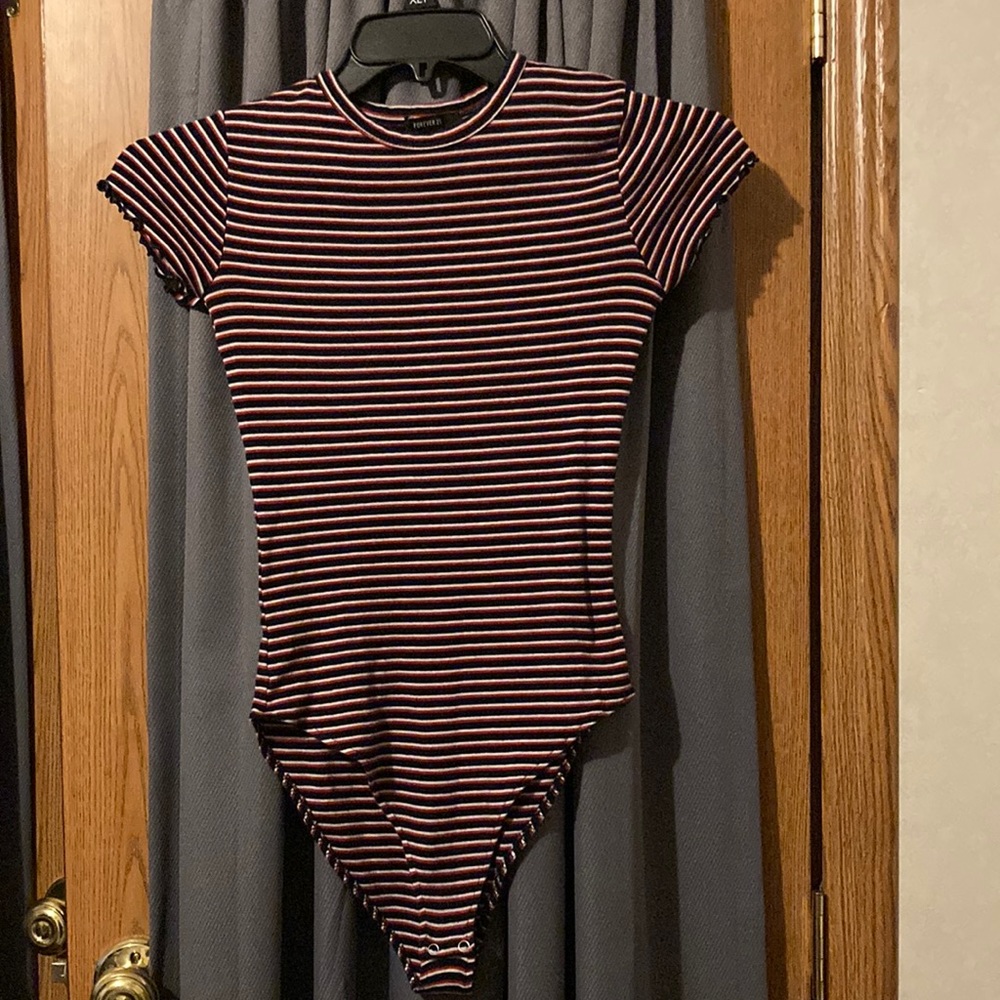 Navy blue, red, and white cotton bodysuit